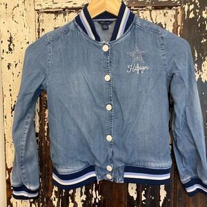 EUC cute Tommy Hilfiger girl’s soft denim varsity jacket w baseball collar